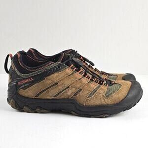Merrell Tan Orange Olive Leather Chameleon Stretch Waterproof Hiking Shoe Size 9